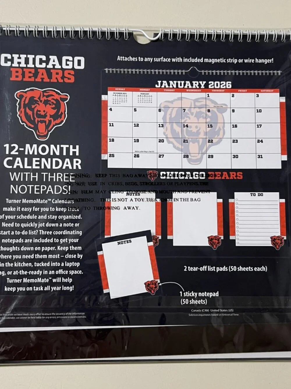 Chicago Bears 2026 Memomate Spiral Calendar, (Paperback)